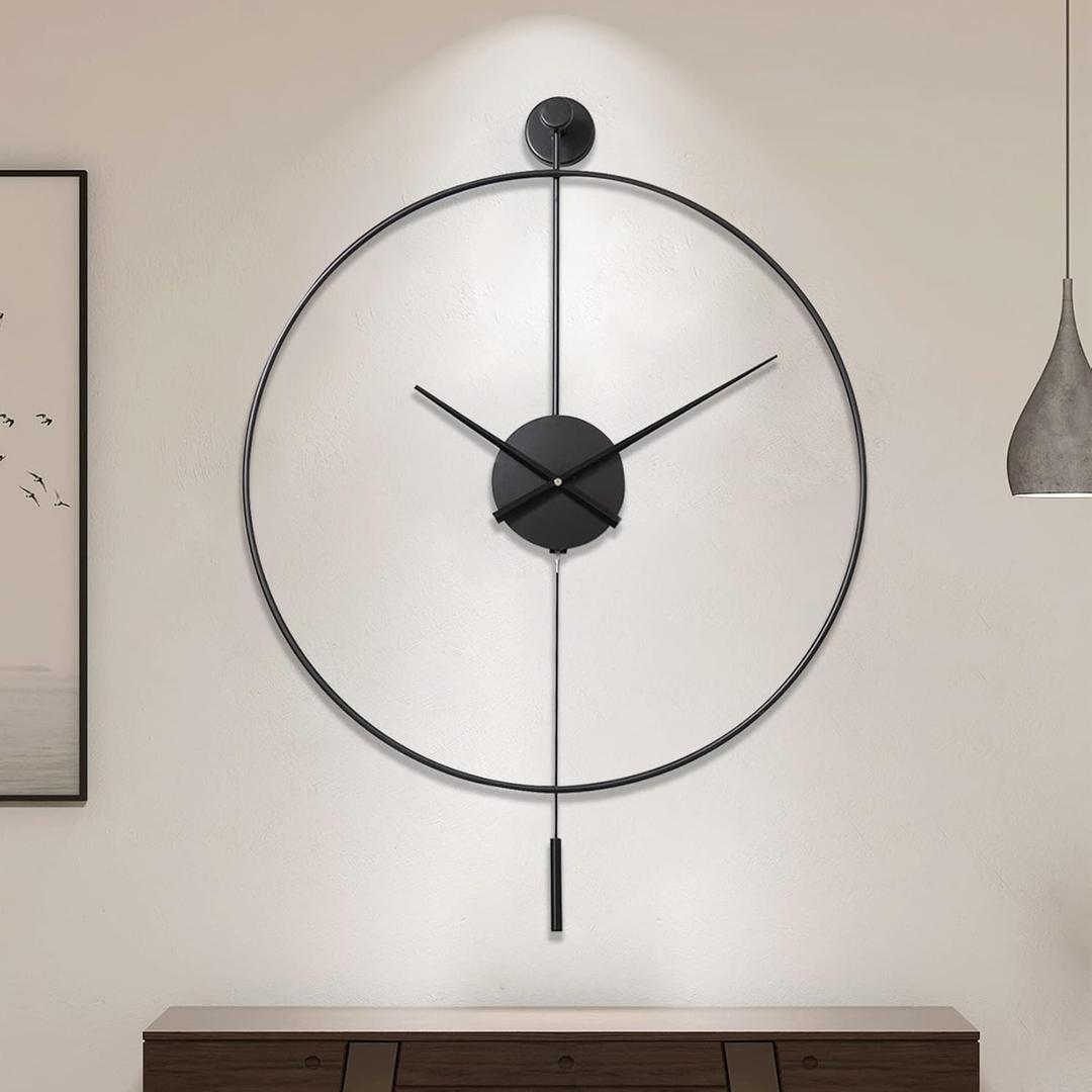 YISITEONE Classical Large Decorative Wall Clock with Pendulum, Modern Non-Ticking Silent Metal Wall Clocks for Living Room, Bedroom, Study, Office,20 (Medium, Black)