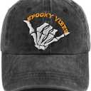 Funny Halloween Spooky Vibes Hats, Adjustable Embroidery Cotton Skeleton Hand Vintage Baseball Cap for Men Women (One Size, Black)