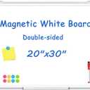 Double-Sided White Board Dry Erase, 20" x 30" Dry Erase Board for Wall with Silver Aluminium Frame, Magnetic Whiteboard for Office, Home, School, Kitchen