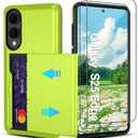 Compatible with Samsung Galaxy S25 Edge Case with Card Holder Dual Layer Heavy Duty Protective Shockproof Hidden Card Slot Slim Wallet Phone Cover for S25 Edge Phone Case (Neon Green)