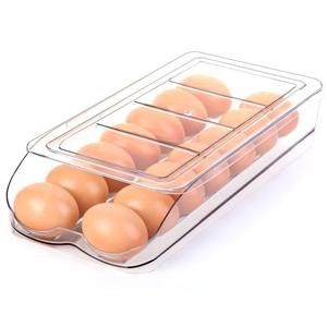 RoskDeewat Egg Holder for Fridge, Automatic Rolling Egg Container for Refrigerator, Stackable Fridge Organizers and Storage with Lid, Clear Plastic Egg Dispenser,Bin & Tray (1 Tier)