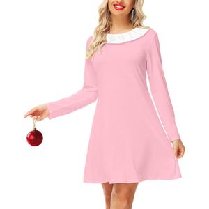 Remimi Christmas Women Pink Costume Dress Long Sleeve Xmas Dresses (Large)