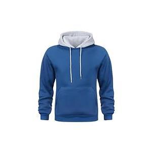 Wielsscca Mens Hoodies Pullover Color Block Fleece Long Sleeve Drawstring Sweatshirts Hooded with Pockets YW Blue S