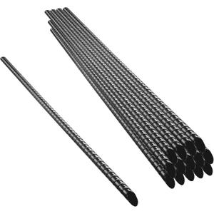 NHZ 15 Ground Rebar Stakes (16pcs) Heavy Duty Hook Ground Anchors, Steel Plant Support Garden Stake with Chisel Point end, Hammer Through Hard Soil for Camping Tent - Black Powder Coated (16)