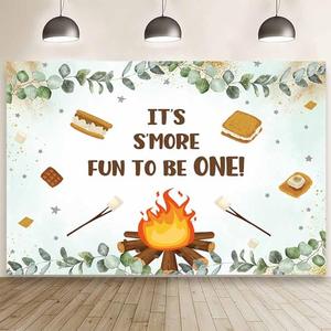 ​MEHOFOND 7x5ft S'More 1st Birthday Backdrop, S'More Fun to Be One Birthday Party Decorations, Camping Birthday Party Decorations, Smores Bday Party Photography Background Cake Smash Photo Props
