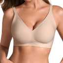 EYNMIN Deep V Push Up Bras for Women Seamless Wireless No Underwire Jelly Supportive Full Coverage Comfortable Everyday Bra (Beige, XXL)