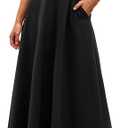 PRETTYGARDEN Womens Summer Dresses 2026 Sleeveless Elegant Square Neck Aline Swing Maxi Beach Wedding Guest Dress Pockets (Large, Black)