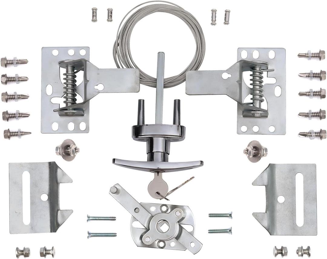 Garage Door Lock Kit with Spring Latch Including All Hardware Garage Door Lock Set Fits 1-3/8" Through 2" Thick Doors(Random Keyed) for Single/Double max Width to 18ft