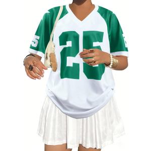 Jersey Shirts for Women Y2k Graphic Tees V Neck Baggy Streetwear Number Oversized T Shirt Summer Tops