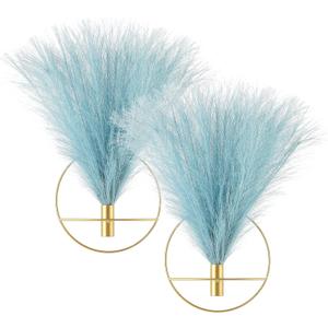 Pretty Jolly Boho Wall Decor, Wall-Mounted Metal Wall Decor, Hanging Artificial Pampas Display, Wall Art Living Room, Bedroom, Bathroom, Dining room, Plant Wall Decor 2 Pack Gold (S 7.8inch (Gold Ring), 37-pampas-teal - Gold Ring)