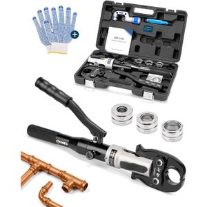 Hydraulic Copper Tube Fittings 1/2, 3/4, 1" Press Crimping Tool Kit Pex Pipe Crimper Pressing Pliers Stainless PEX Press Sleeves for Narrow Space Tee Copper Pipe