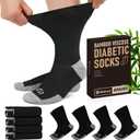 NOLUNT Diabetic Socks for Men,4 Pairs Crew Diabetic Neuropathy Socks for Men 9-12 (Large, Black)