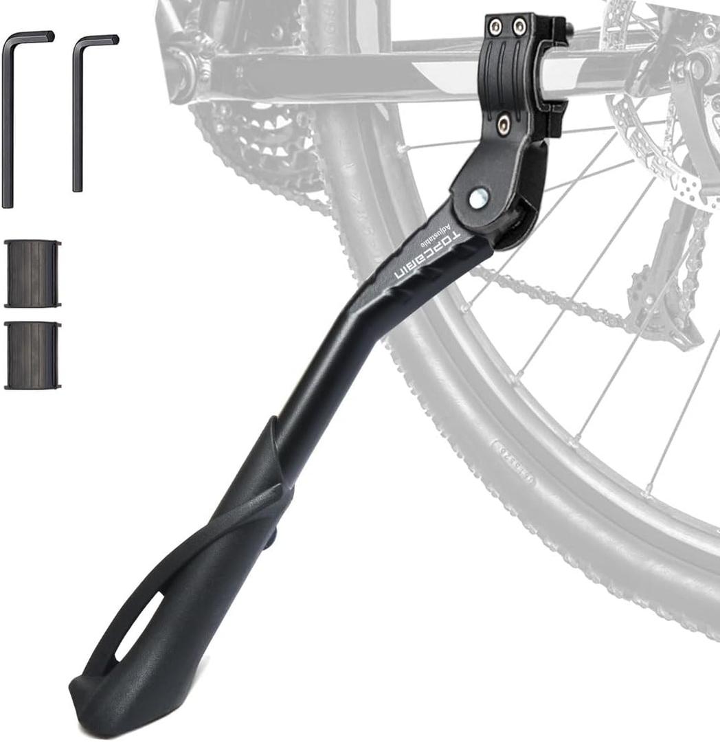 TOPCABIN Aluminum Alloy Bicycle Kickstand - Adjustable, Rear Side/Center Mount for Adult Bikes 24-29 inch (Black)