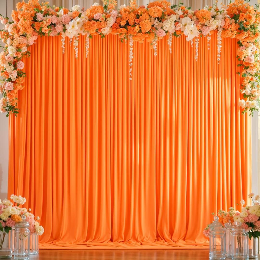 8x10FT Orange Backdrop Curtains for Wedding Parties, Wrinkle Free Polyester Photography Backdrop Drapes for Wedding Baby Shower Birthday Parties Stage Background Stand Decorations 4x10ft,2 Panels