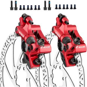 Hycline Zoom Hydraulic Disc Brake Calipers: HB-100 MTB Bike Brake Caliper Front + Rear Set for Mountain, Road Bicycle and E-Bike (Red)