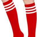 Knee High Socks for Women Knee Socks Tube Socks Womens Athletic Socks Cotton Tall Socks Long Socks Knee High Stockings, One Size, Red/White