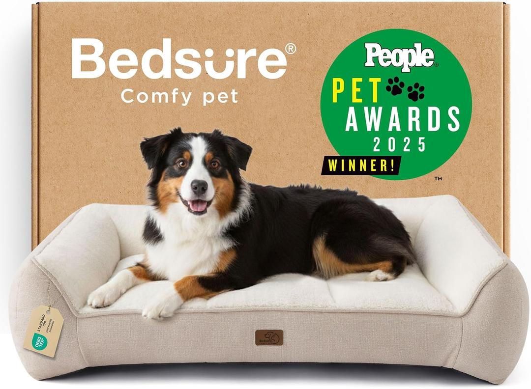 Bedsure SupportMax XL Pro Orthopedic Dog Beds Large Sized Dog - Extra Thick Supportive Dogs Couch with Waterproof Washable Cover, Extra Large Comfort Pet Sofa with Soft Sherpa & Nonskid Bottom, Beige (Cream), Size: 45"L x 32"W x 9.5"Th