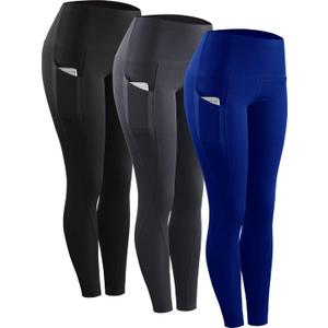 NELEUS 3 Pack Tummy Control High Waist Running Workout Leggings, 9017, Black, Grey, Blue, US L, EU XL