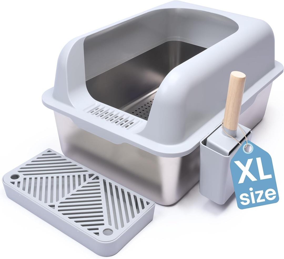 XL Stainless Steel Sifting Litter Box-23"x15"x13" Cat Litter Box, Multi-Cat, Large Cats, High Side/Anti-Urine Leakage Shell (Easy Shell) Easy to Clean, Odor Control.