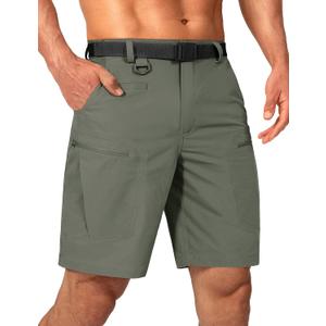 Mens Cargo Hiking Shorts Water Resistant Quick Dry Lightweight Breathable Tactical Shorts with Nylon Belt (50W x 10L, Olive Green)
