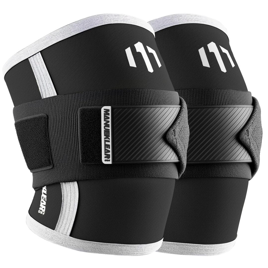 MANUEKLEAR Adjustable Compression Elbow Wraps for Weightlifting(1 Pair), Elbow Sleeves Weightlifting Men with Compression Band, 5mm Neoprene Elbow Strap for Weight Lifting and Bench Press (Obsidian Black)