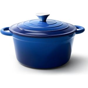 6 Quart Dutch Oven Pot with Lid, Non Stick Enameled Cast Iron Dutch Oven for Bread Baking, Heavy-Duty, Oven Safe Ceramic Cookware Up to 500F for Baking, Braising, Stews, Roasting, Blue