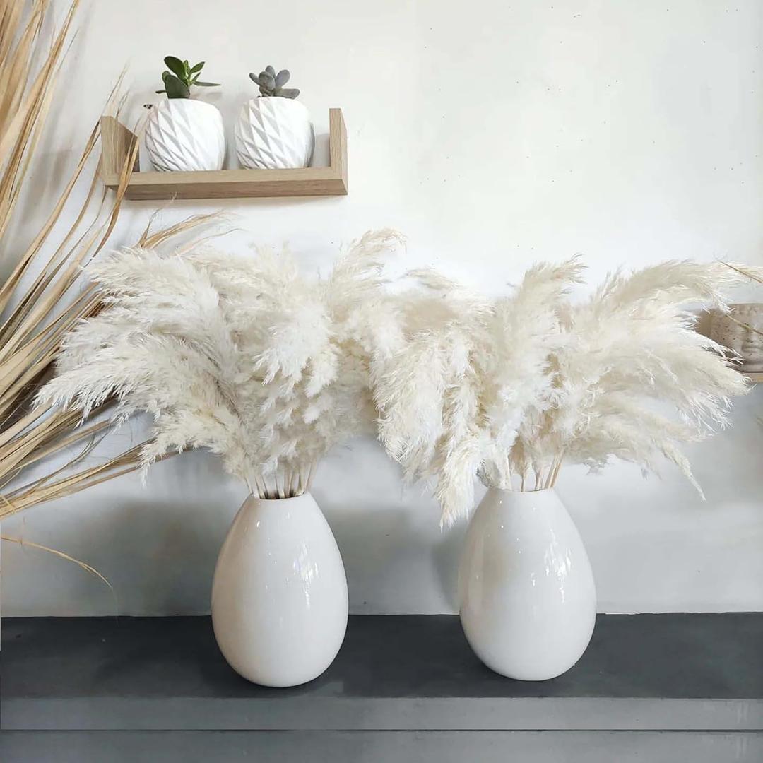 30 Stems White Pampas Grass Fluffy, Boho Home & Party Decor, Natural Pompas Grass for Living Room & Table Decor, Gift (17.7 inch, 30 White )