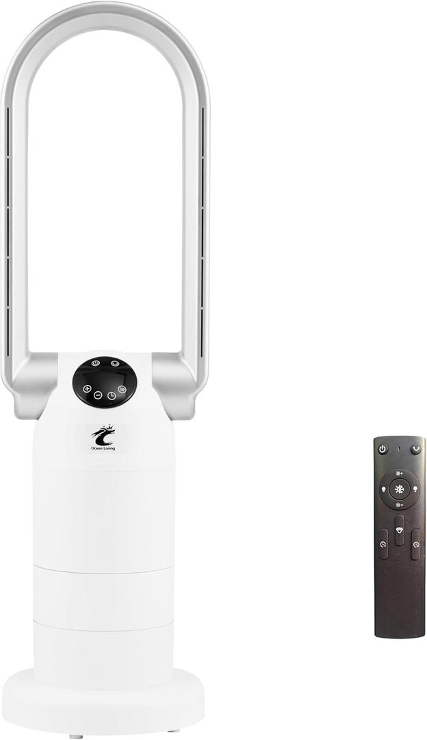 Ocean Loong Bladeless Tower Fan with Remote Control - Oscillation & Tilt Head - Cooling Floor Fan for Bedroom Home Office - 9 Speeds 9Hours Timer, 29 (White)