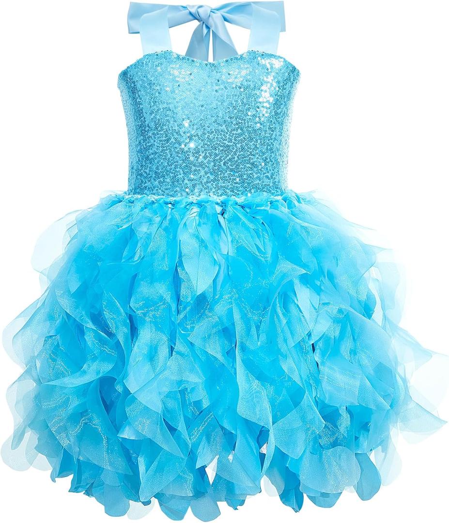 Blue Tutu Dress for Girls Fancy Sparkly Sequin Tulle Princess Party Dress for Kids Baby Girls Wedding Pageant Sneaker Ball Gown Prom Dance Frozen Birthday Christmas Outfit 5-6T