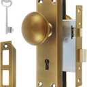 Vintage Door Knob with Lock for Interior Doors Antique Brass, Antique Brass 1 Pack Mortise Lock Set, Old Fashioned Bathroom & Bedroom with Skeleton Key for Old House Doors