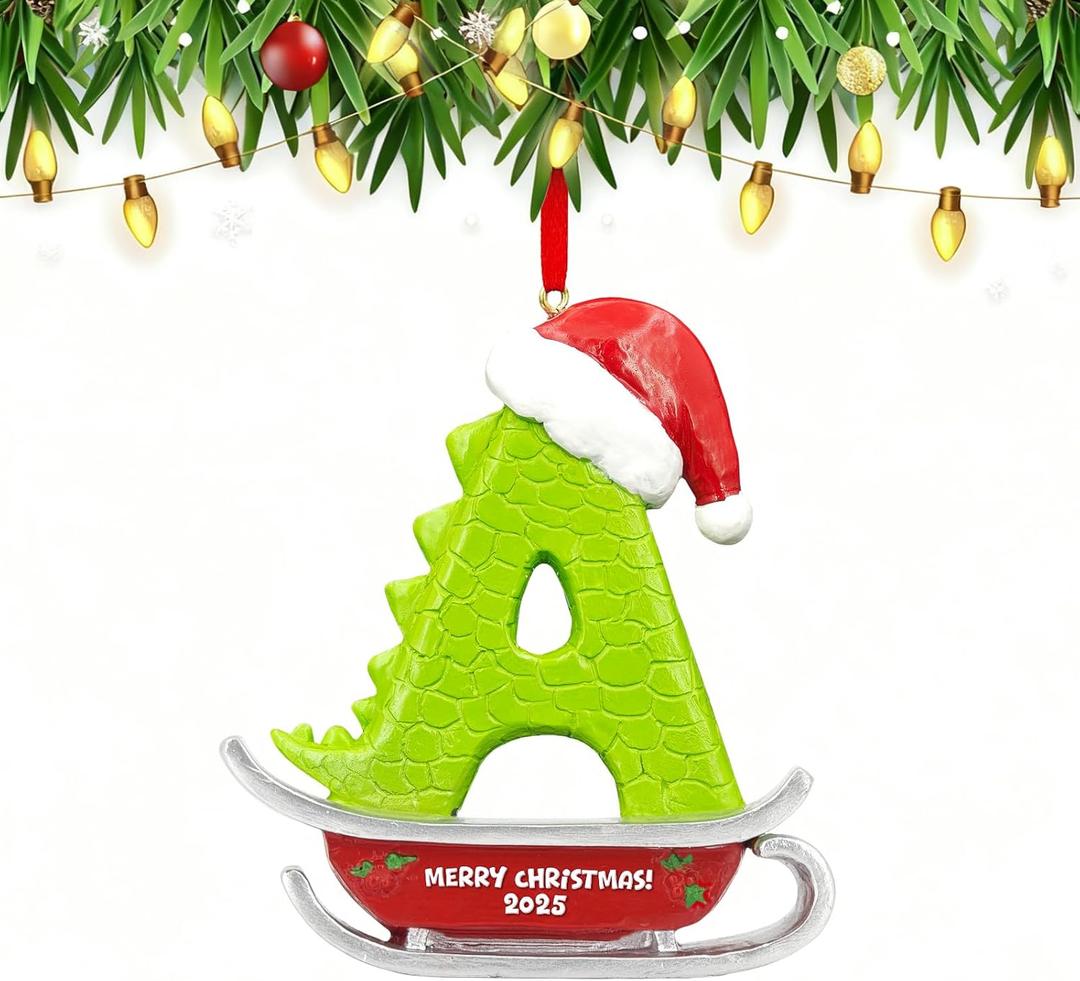 26 Letter Ornaments for Christmas Tree Decoration,Personalized Letters Ornaments, Initial Christmas Ornament, Hanging DIY Letter Xtmas Dinosaur Ornament, Gifts for Family Friends (A)