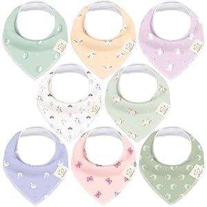 KeaBabies 8-Pack Organic Baby Bandana Bibs for Girls - Super Absorbent Triangle Baby Bibs for Drooling and Teething Infant, 100% Cotton Extra Soft for Newborn, Infant 0-36 Months (Lunaris)