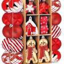 SHareconn 65pcs Christmas Tree Ornaments Set, Shatterproof Christmas Gingerbread Man Balls Bulk Gift Boxes, Hanging Plastic Decorative Baubles for Xmas Trees Decorations, Holiday Party, Red White (65CT)
