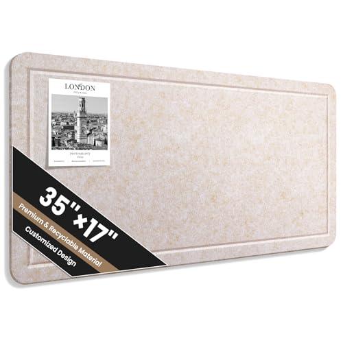 Large Bulletin Board, 35 X 17 Inches Felt Cork Board with 40 Pushpins, Foldable Felt Notice Pin Board Photo Display Board with Self-Adhesive Tape for Office Home School (Oatmeal, 35x17 inch)