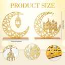 Wood Ramadan Decorations for Home Islamic Eid Mubarak Kareem Table Sign Moon Hollow Star Ornament for Muslim Party Tabletop Decor Art Craft Decoration Golden Moon 2 Pieces