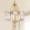Avzkcy Modern Gold Chandelier, Crystal Pendant Lighting Fixtures, 15.7 Inches Height Adjustable Metal Shade Ceiling Light Suitable for Living Room Kitchen Island Dining Room Bedroom