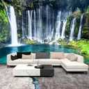 WFBHUA-Wall Mural Waterfall Green Nature Lake Landscape Wallpaper Decor for Bathroom Living Room Bedroom(Not Peel and Stick) (149" x 96", Art Wall-25)