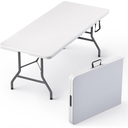6 Feet Foldable Table with Built in Handle & Steel Legs | 6FT Heavy Duty Folding Portable | Perfect for Party, Dining, Wedding, Events, Picnic Indoor, Outdoor, Camping, Utility, Folding - 6 Foot