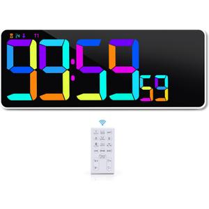 Large 13.7" LED Digital Timer5''Nunmber, 11 Color Changing, Count Up/Down Timer with Remote Control, Adjustable Brightness Wall Clock for Home, Office, Gym, Elderly, Auto DST