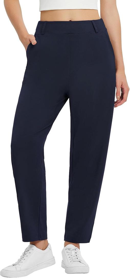 baleaf Womens Ankle Barrel Pants Stretch Travel Pants Petite Work Pants Casual Slacks with Pockets (Blue, L)