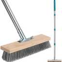 Stainless Steel Deck Scrub Brush with Long Handle, Outdoor Broom for Concrete, Deck, Cement Floor Cleaning, 53" Long Handled Heavy Duty Floor Scrubber