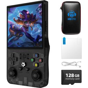R36MAX Retro Game Console, 4.0 inch Retro Gaming Console with 128GB Memory, Video Game Consoles with 4000mAh Battery and 30+ Emulators, Charcoal Black
