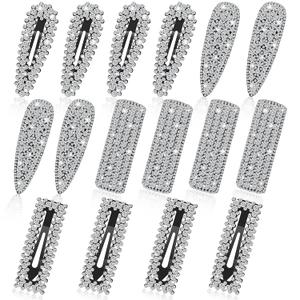 Juexica 16 Pcs Rhinestone Snap Hair Clips Bridal Shower Hair Pins Crystal Diamond Pins 3 Inches Silver Bling Large Decorative Accessories for Women Wedding Bridal Shower Decorations