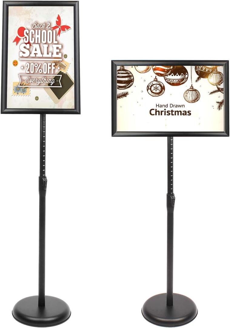 DISPLAYSWORKER Sign Stand, Sign Holder Floor Stand with Heavy Duty Pedestal ,Adjustable Pedestal Poster Stand Aluminum Snap Frame for 8.5 x 11 Inch, Black