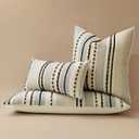 EMEMA Set of 2 Blue Boho Decorative Throw Pillow Covers 26x26 Inch Tufted Chenille Farmhouse Cushion Covers Textured Striped Pillow Covers Accent Neutral Pillowcases for Sofa Couch Bed Home Decor