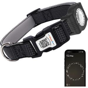 WhoseID Reflective Dog Collar with AirTag Holder,Adjustable Dog Collar with Neoprene Padded & Anti-Lost QR Code Buckle (Black, Medium)