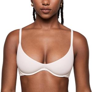 INLYRIC Women's Inbarely Plus Plunge Bra - Unlined Underwire Sexy Demi Balconette Bras (36B, Coconut White)