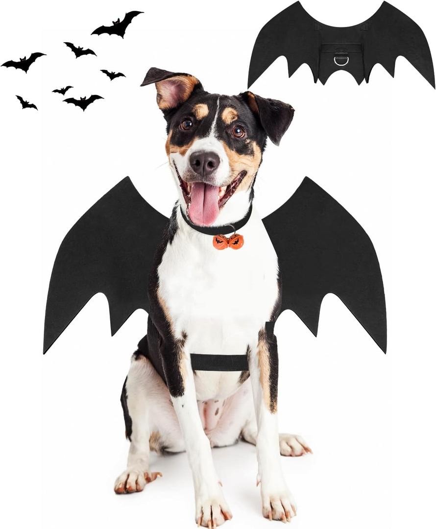 5 x Halloween Dog Bat Wings Costume, Pet Halloween Cosplay Party Dress Up Clothes with Pumpkin Bells for Dogs and Cats (Medium)
