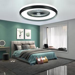 24" Bladeless Ceiling Fan with Light Remote, Smart LED Ceiling Fans with App Control, Modern Low Profile Dimmable Light Ceiling Fan for Bedroom Living Room Black