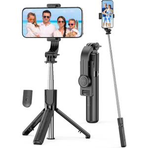 Portable Selfie Stick, 4 in 1 Extendable Phone Tripod Stand with Detachable Wireless Remote & Phone Holder 360 Rotating Mini Travel Tripod Compatible with iPhone 16/15/14/13 Pro/Android/Gopro